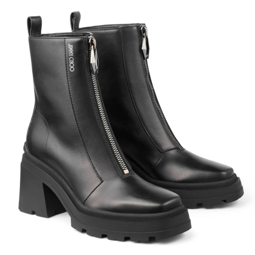 Jimmy Choo NIB Womens Eugenie 80 Black Zipper Leather Ankle Boots 35 IT / 5 US